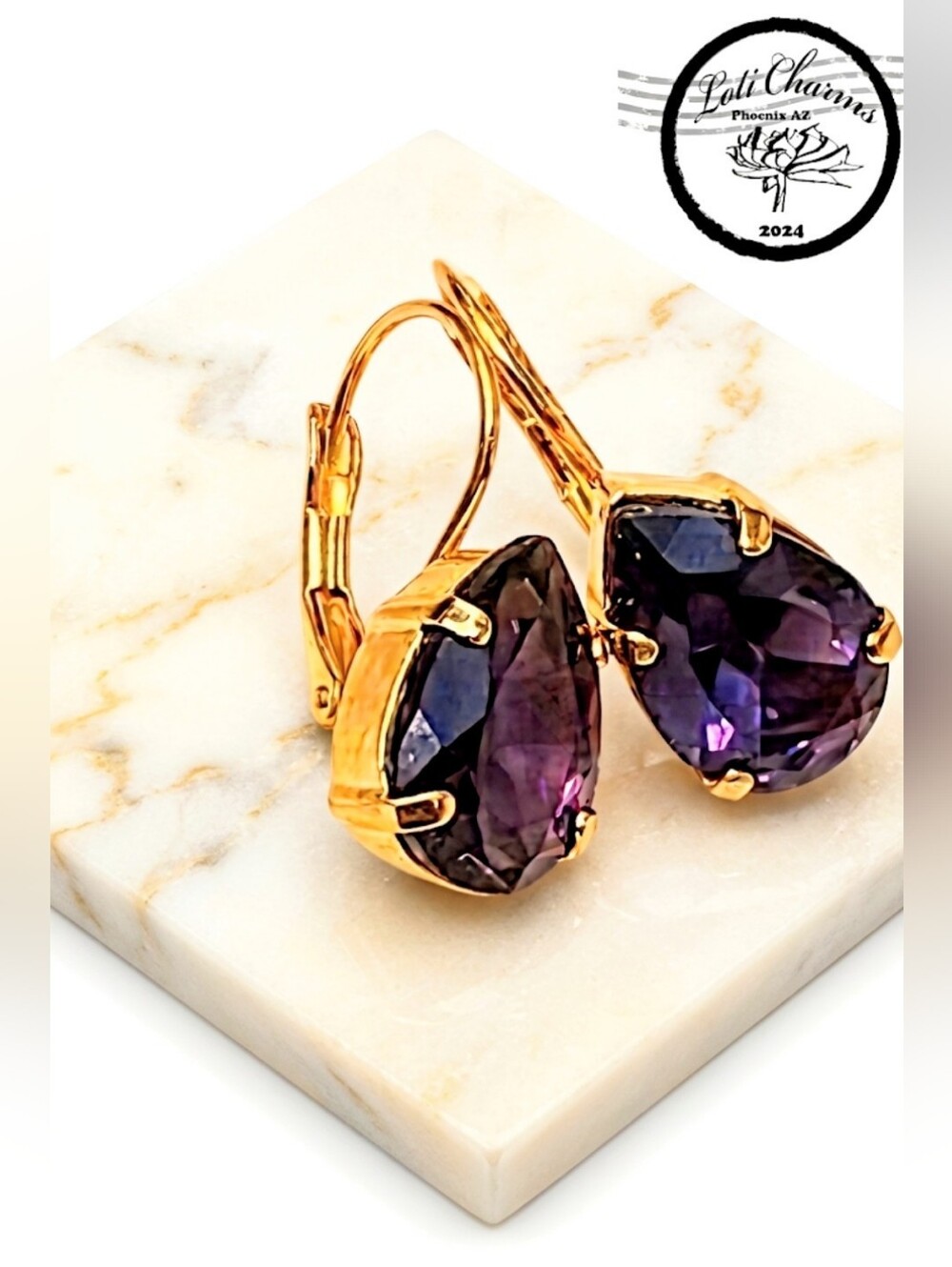 Natural Purple Amethyst Approx. 10.26 Carats In 18K Gold Plated Drop Earrings